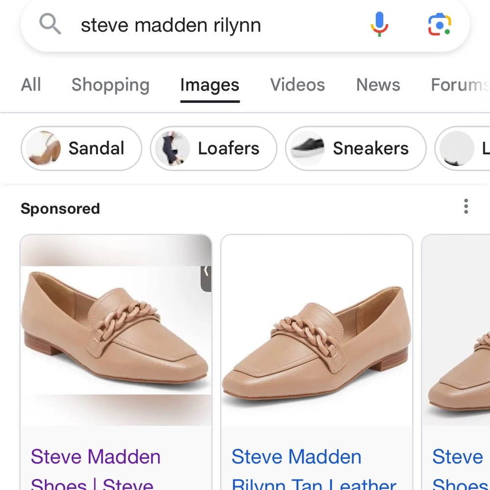 Steve Madden Rilynn loafers with chain, nude/tan with chain, size 7.5